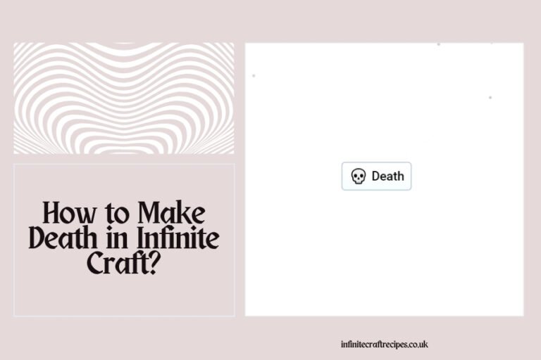 Diagram showing the process of making Death in Infinite Craft with a skull icon representing Death.