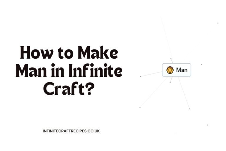 Guide on how to make man in Infinite Craft, featuring a visual representation of the crafting process with a connected 'Man' icon.