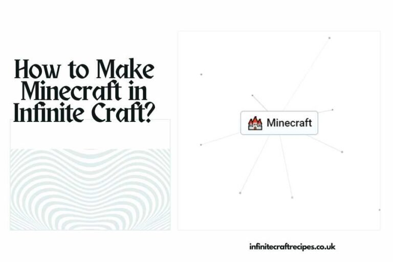 Diagram showing the process of crafting Minecraft in Infinite Craft with central icon labeled 'Minecraft' and related elements.