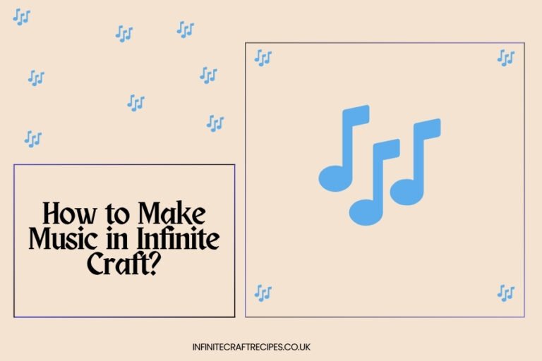 Illustration of musical notes with the title 'How to Make Music in Infinite Craft?' featured prominently in a minimal design.