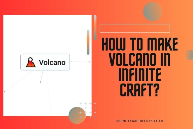 Volcano crafting guide featured in Infinite Craft with a volcano symbol and title 'How to Make Volcano in Infinite Craft'.