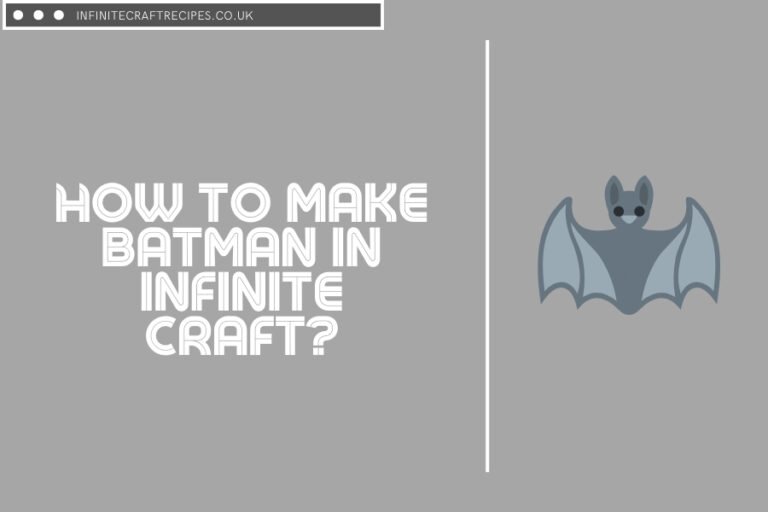 Illustration of a bat alongside the text 'How to Make Batman in Infinite Craft' on a grey background.