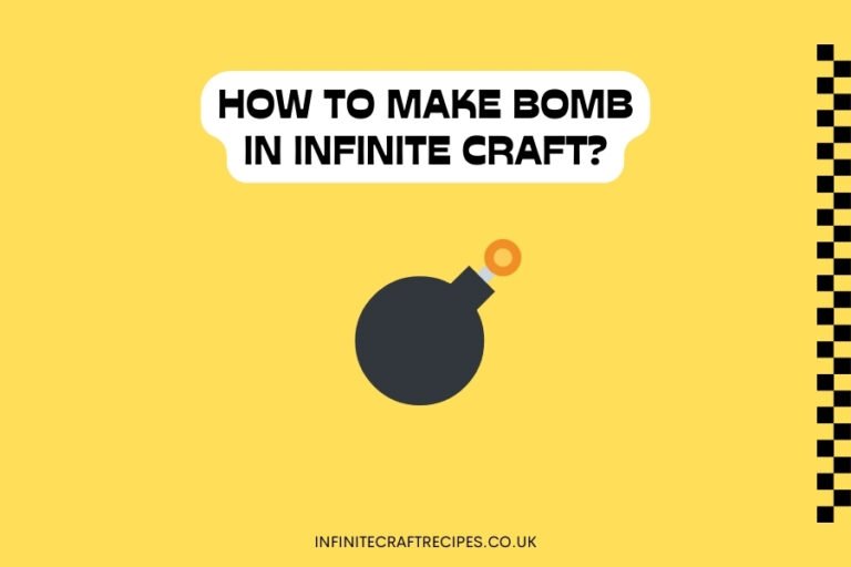 A yellow background featuring a simple black bomb illustration with the title "How to Make Bomb in Infinite Craft?" displayed in bold text.