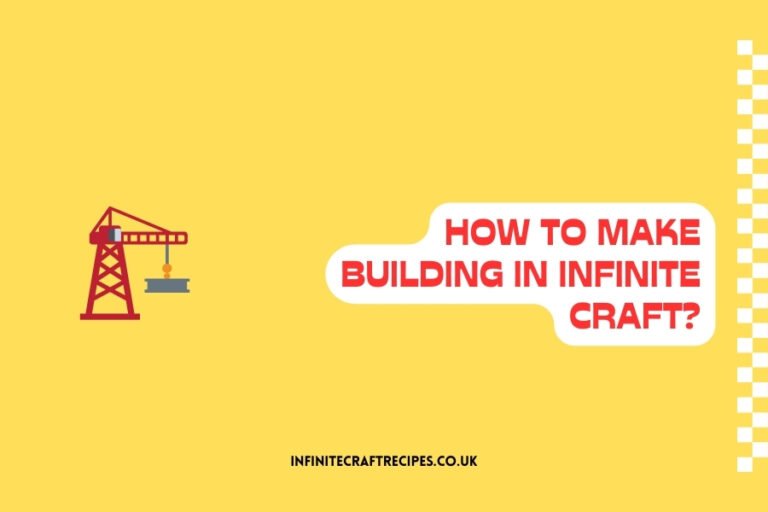 Illustration of a crane with text 'How to Make Building in Infinite Craft' on a yellow background.