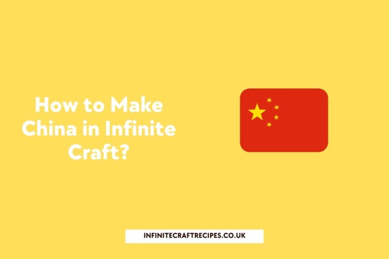 Illustration of a guide to crafting China in Infinite Craft with a Chinese flag icon on a yellow background