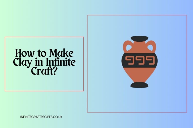 An artistic clay pot illustration with the title 'How to Make Clay in Infinite Craft?' on a gradient background.