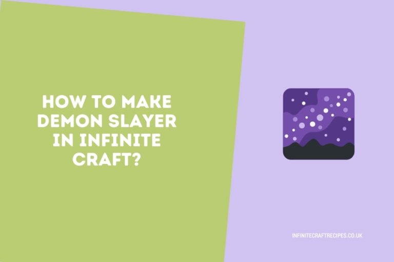 Illustration featuring the text 'How to Make Demon Slayer in Infinite Craft' with a purple-themed game icon.