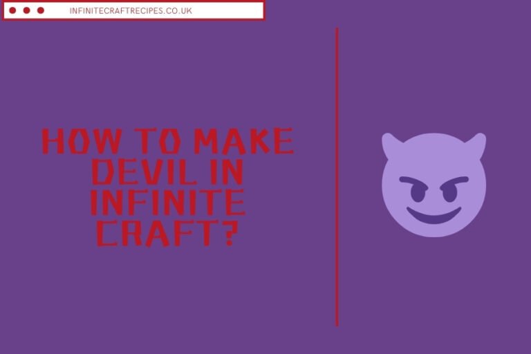 Illustration with the text 'How to Make Devil in Infinite Craft?' and a purple devil emoji on a purple background.