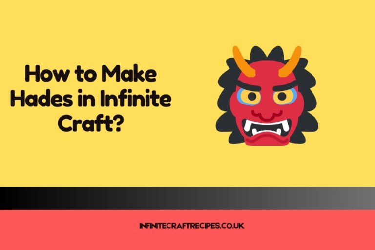 A yellow background featuring a stylized red demon face emoji with horns and the text "How to Make Hades in Infinite Craft?" in bold black font.