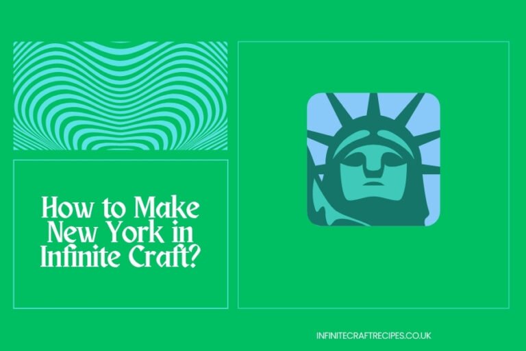 Illustration featuring the Statue of Liberty with the title 'How to Make New York in Infinite Craft?' in bold text on a green background.