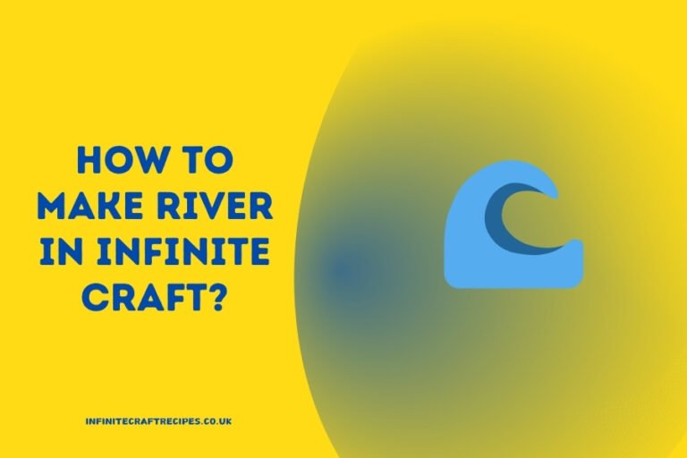 Illustration of a blue wave on a yellow background with the text 'How to Make River in Infinite Craft?'
