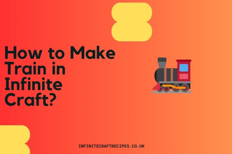 Illustration of a train with the text 'How to Make Train in Infinite Craft?' against a vibrant gradient background.